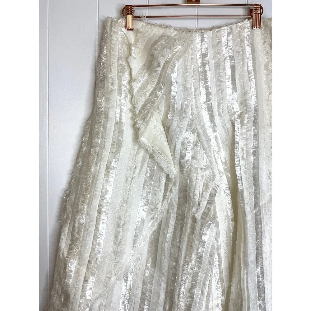 Thakoon White Silk Blend Cropped Faux Wrap‎ Fringe Pants Side Zip Closure